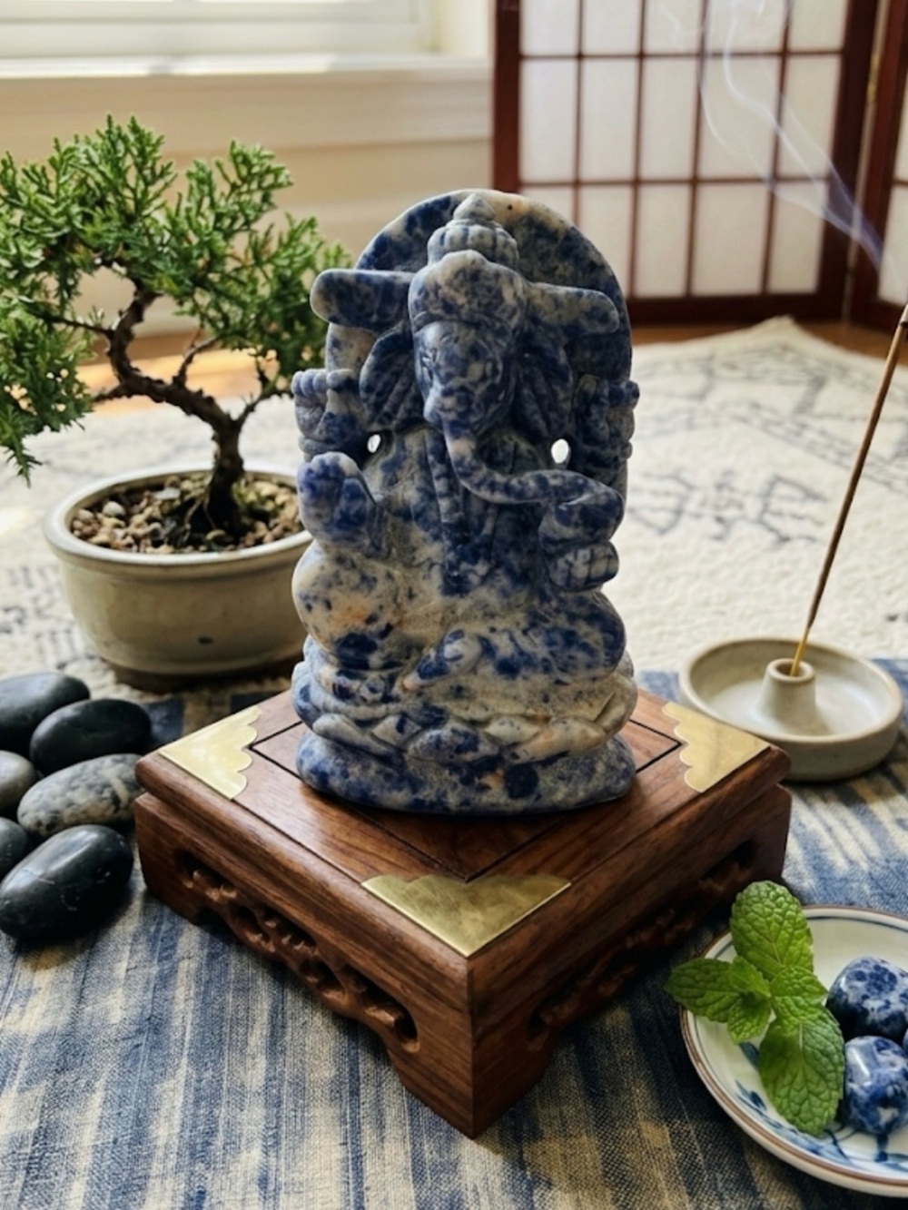 Natural Sodalite Ganesha Statue 3.82” HandCarved Crystal Lord Ganesh ElephantGod